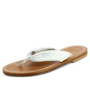 KJACQUES White Handmade Sabaf Round Toe Slip On Leather Thong Sandals - NWT